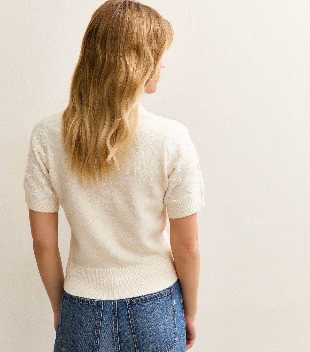 New Look Women's Cream Lace Midweight Knit Top New Look - 4