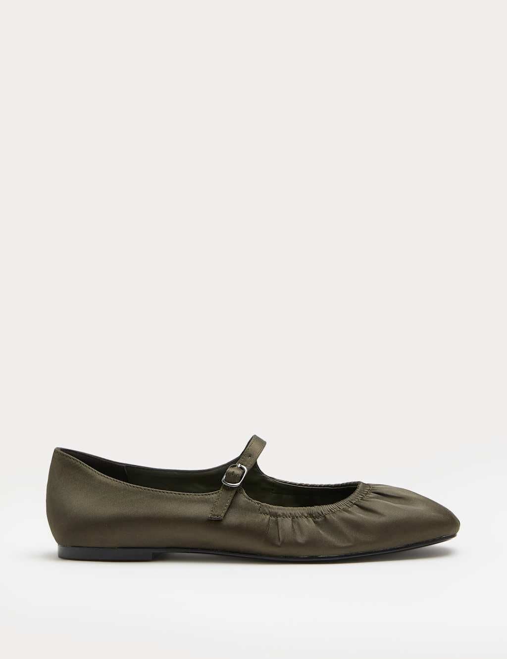 Marks & Spencer M&S Satin Flat Mary Jane Ballet Pump Olive