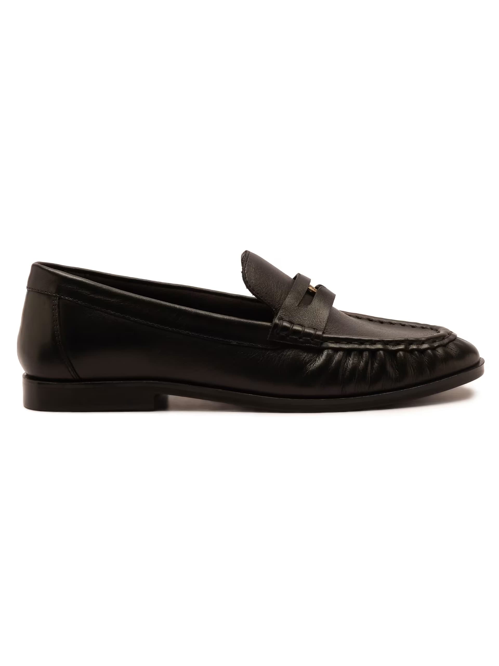 ASOS Off The Hook Keira leather penny ruched loafers in black