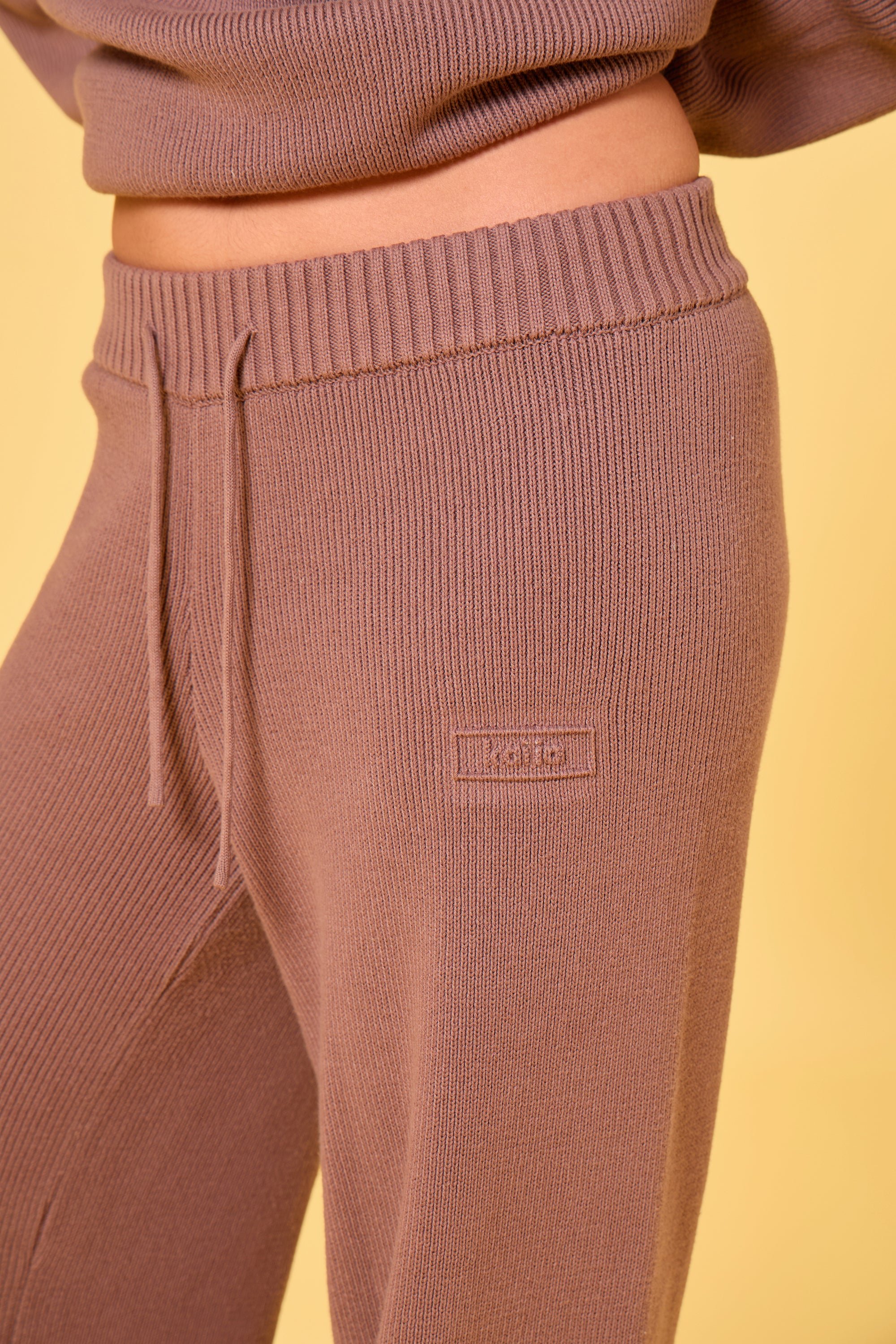 Kaiia Kaiia Embossed Premium Knit Wide Leg Trousers Mocha - 2