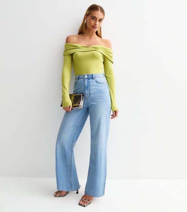 New Look Women's Light Green Ruched Bardot Bodysuit New Look - 3