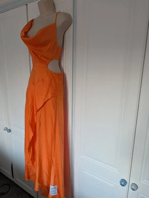 ASOS ASOS Design satin cowl midaxi dress with cut out side in orange size 8