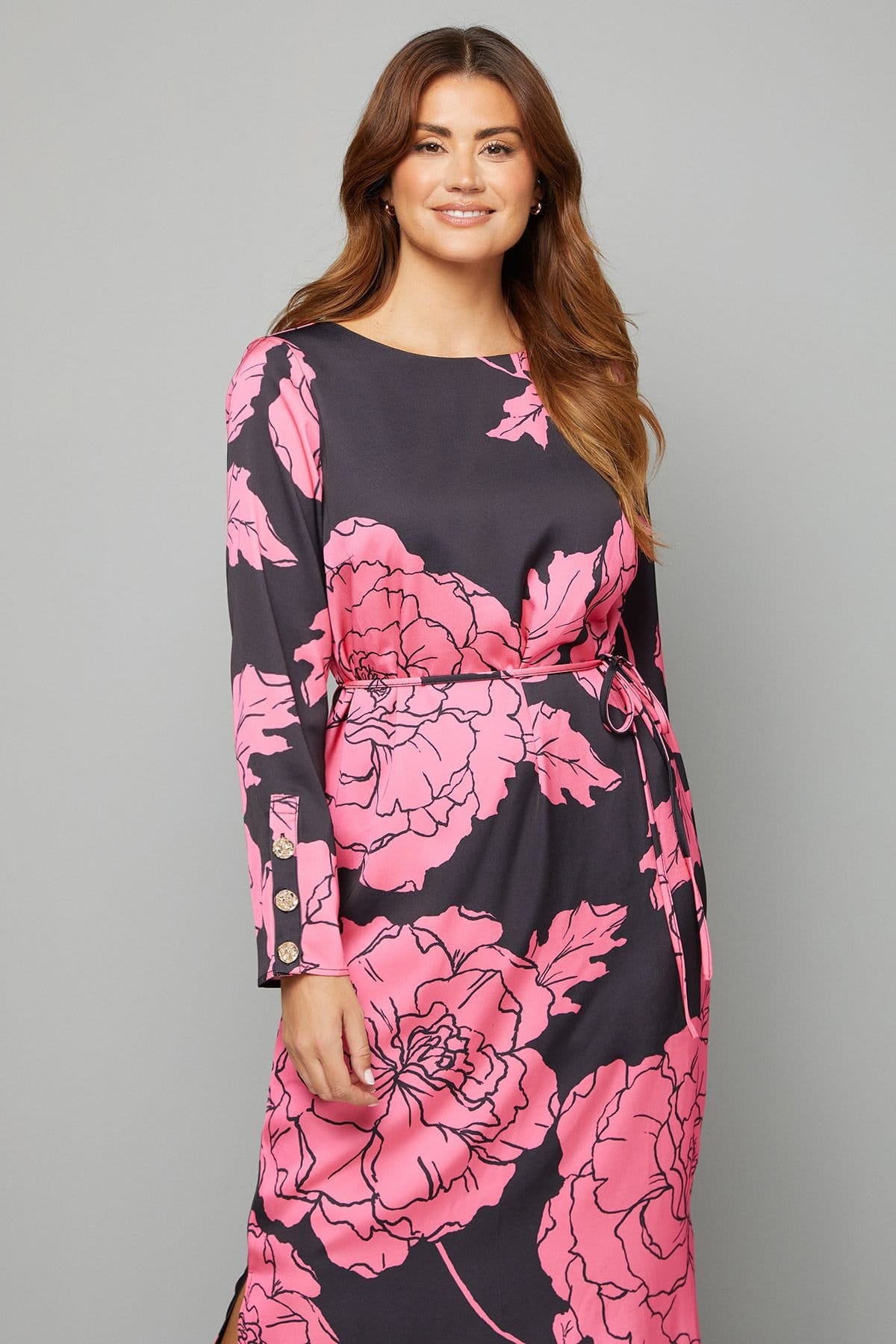 Wallis Wallis Women's Floral Print Belted Column Dress in Pink - 4