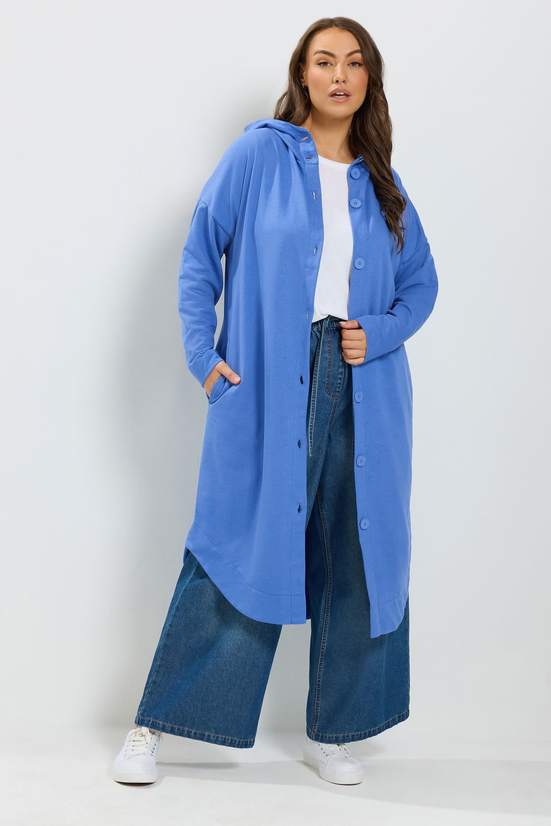Yours Plus Size Blue Hooded Maxi Jacket