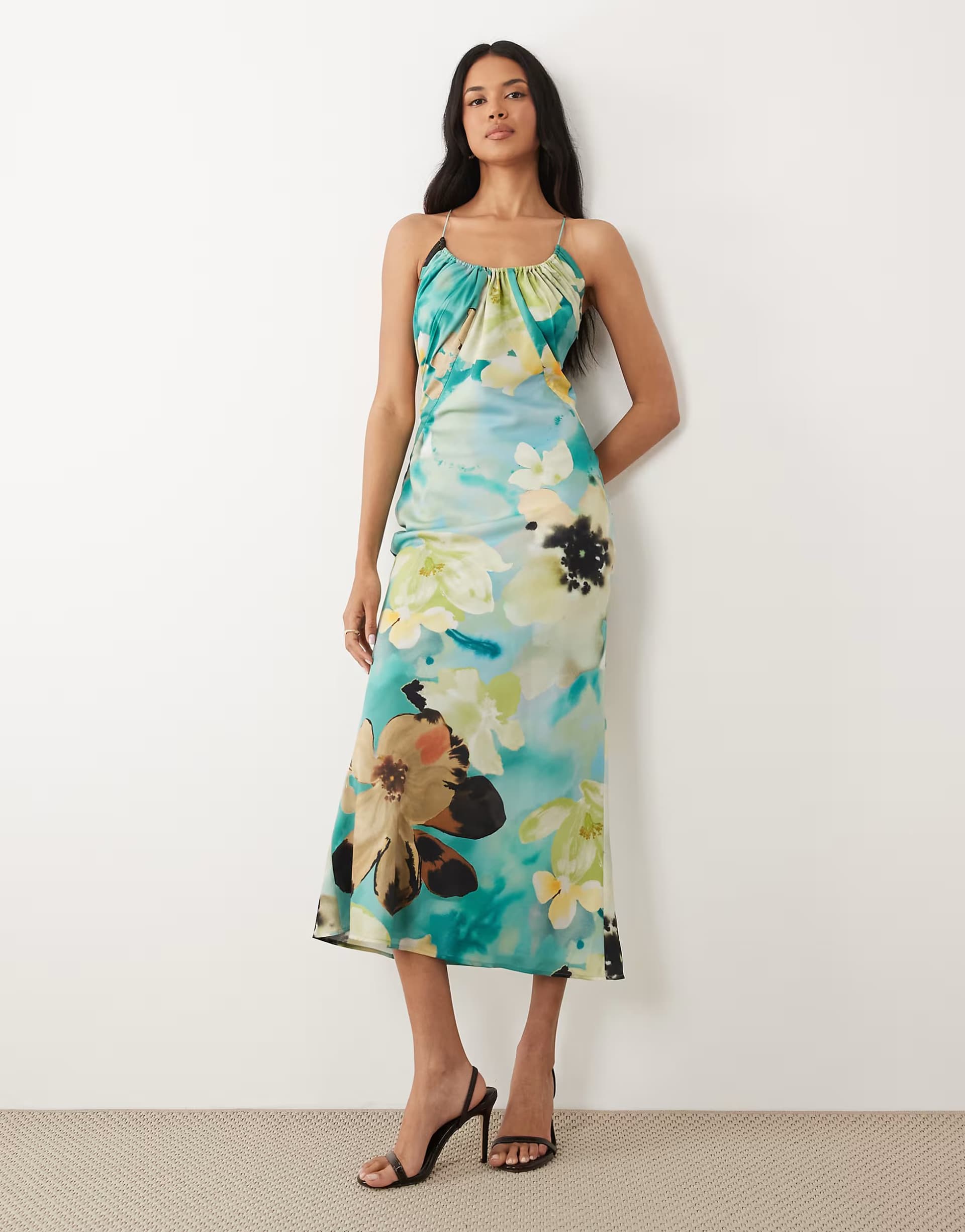 ASOS ASOS DESIGN scoop neck bias cut scarf neckline midaxi dress in oversized floral print