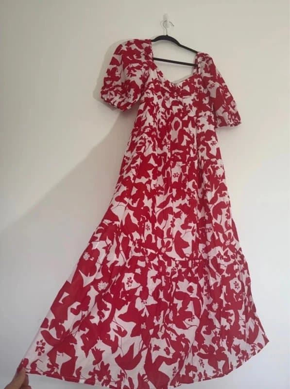 Mint Velvet New (no tags) Mint Velvet Red and White Floral Long summer Dress - size uk 12
