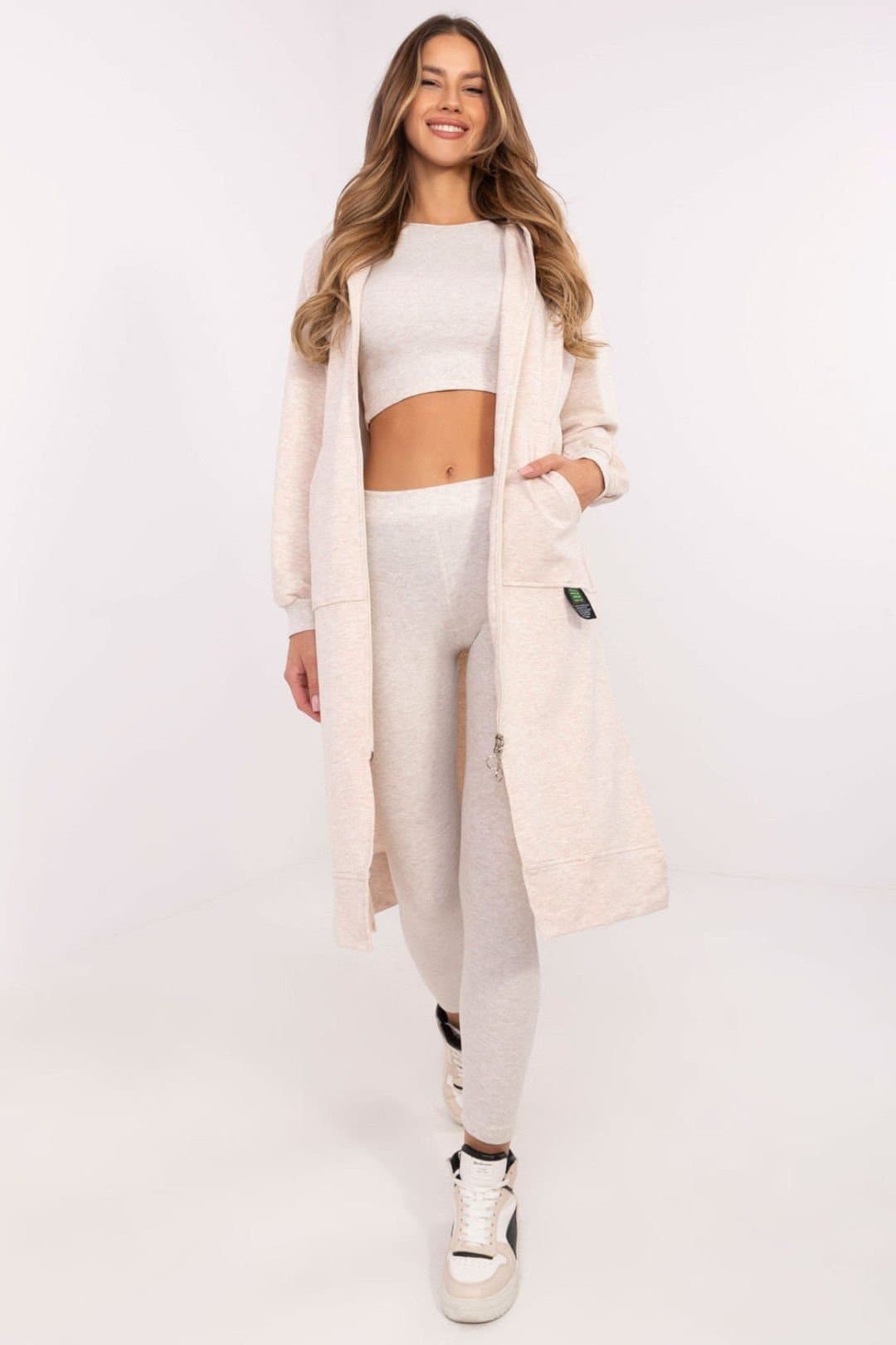 Love Lace Love Lace Beige Cotton Sport Hoodie Top Leggings Set