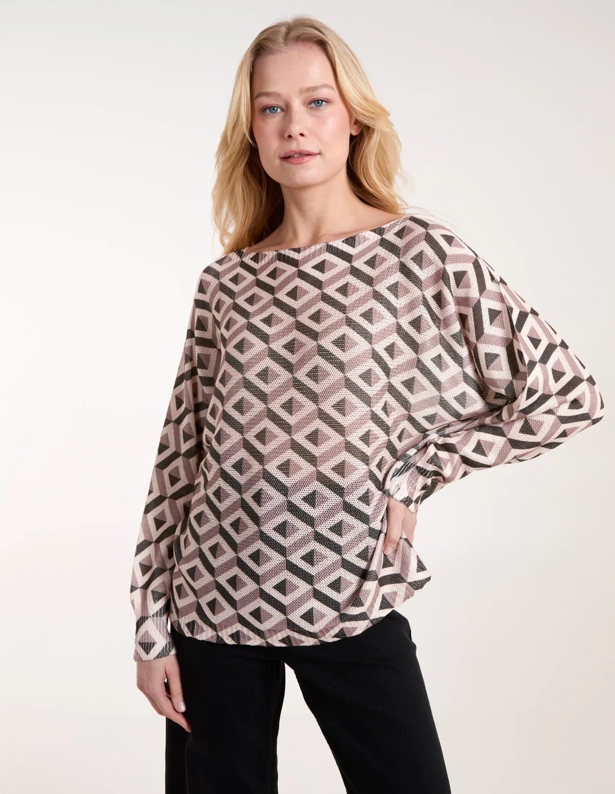 Blue Vanilla Geometric Print Top