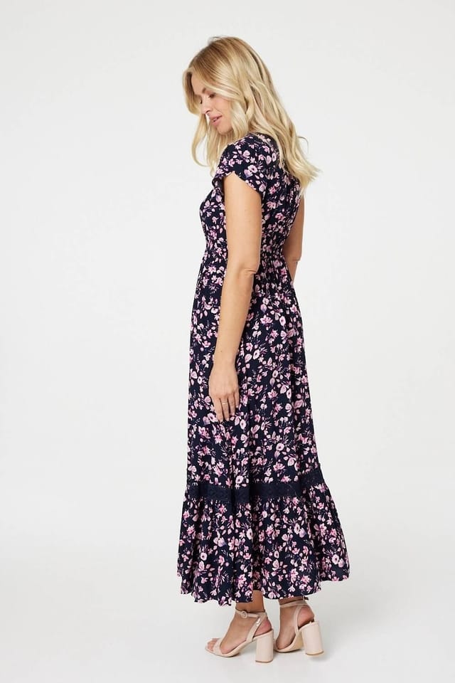 Izabel London Izabel London Women's Floral Pocket Detail Maxi Dress in Blue - 3