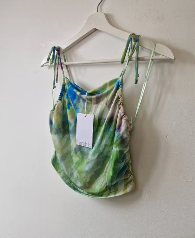 Bershka Bershka Cropped Top S NEW Green Blue Tie Dye Vest Strappy Cami Tank Stretchy