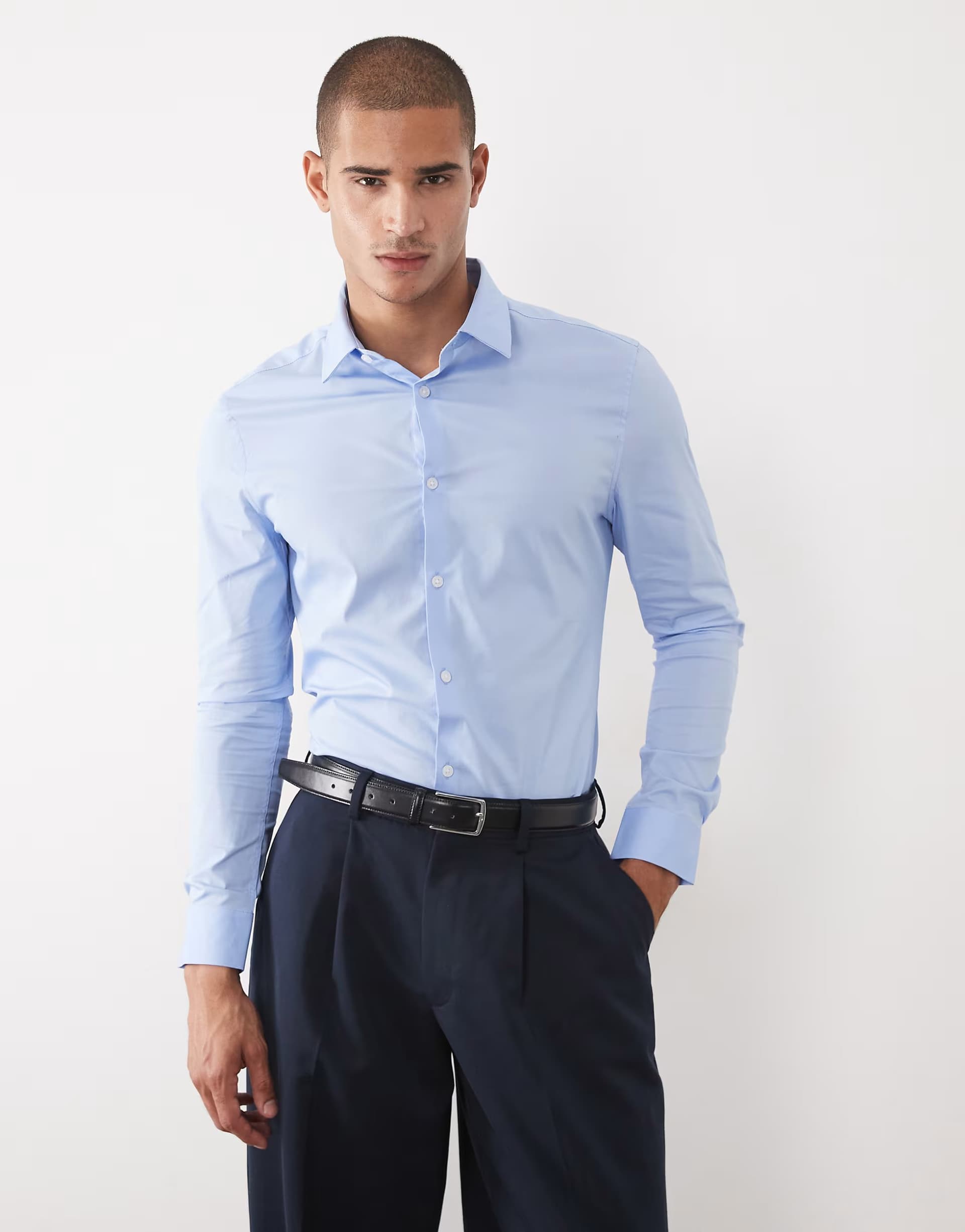 ASOS ASOS DESIGN skinny stretch work shirt in light blue