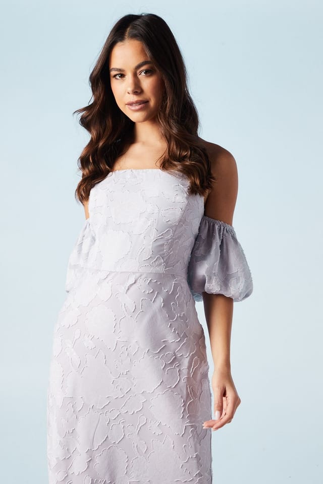 Oasis Oasis Women's Rose Jacquard Puff Sleeve Asym Detail Bridesmaid Midi Dress in Lilac - 2
