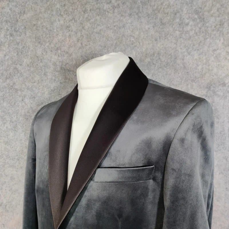 Next Next Jacket Size 40S Slim Grey Velvet Tuxedo Smoking Dinner Party Satin Lapel