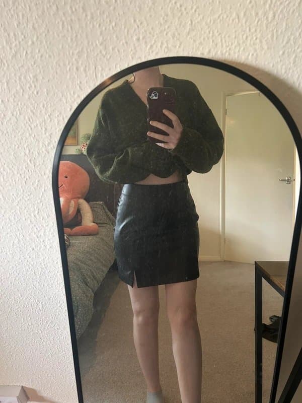 New Look Faux leather skirt with split, black, size 8, new look