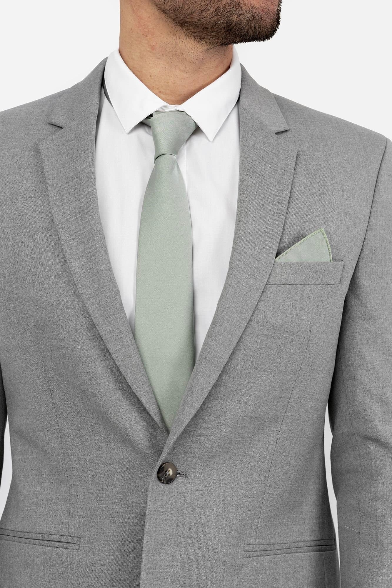 Maya Deluxe Maya Deluxe Pale Green Satin Tie & Pocket Square Set