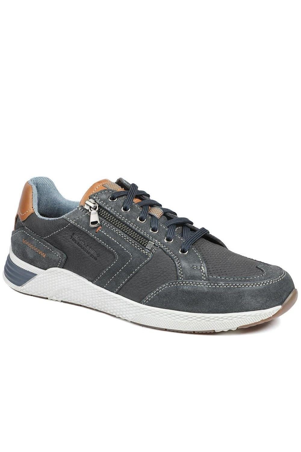 Pavers Pavers Men's Leather Wide-Fit Lace-Up Trainers in Navy