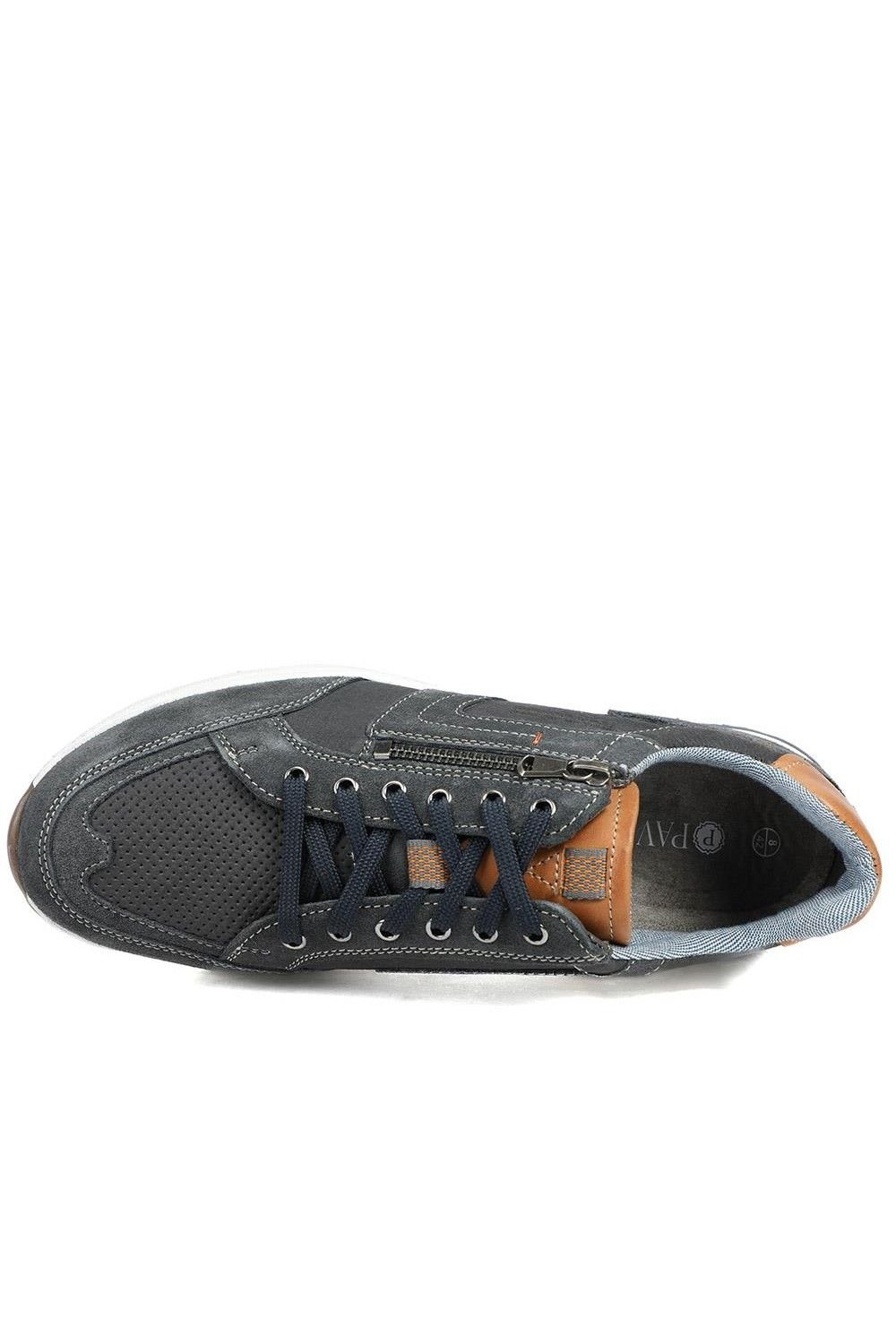 Pavers Pavers Men's Leather Wide-Fit Lace-Up Trainers in Navy - 4