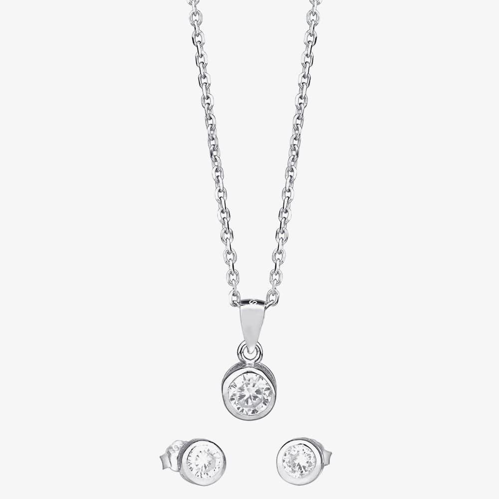 T.H.Baker T.H.Baker Women's Silver Cubic Zirconia Bezel-set Pendant & Earring Set SET11215