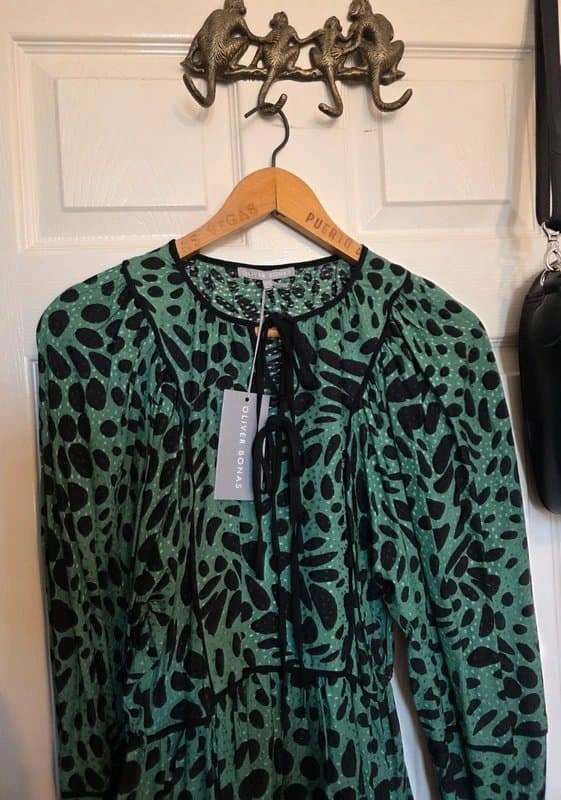 Oliver Bonas Oliver Bonas Green Spot Print Midi Dress