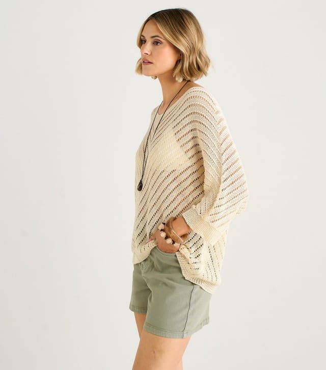Gini London Women's Cream Crochet V-Neck Top Gini London New Look - 3