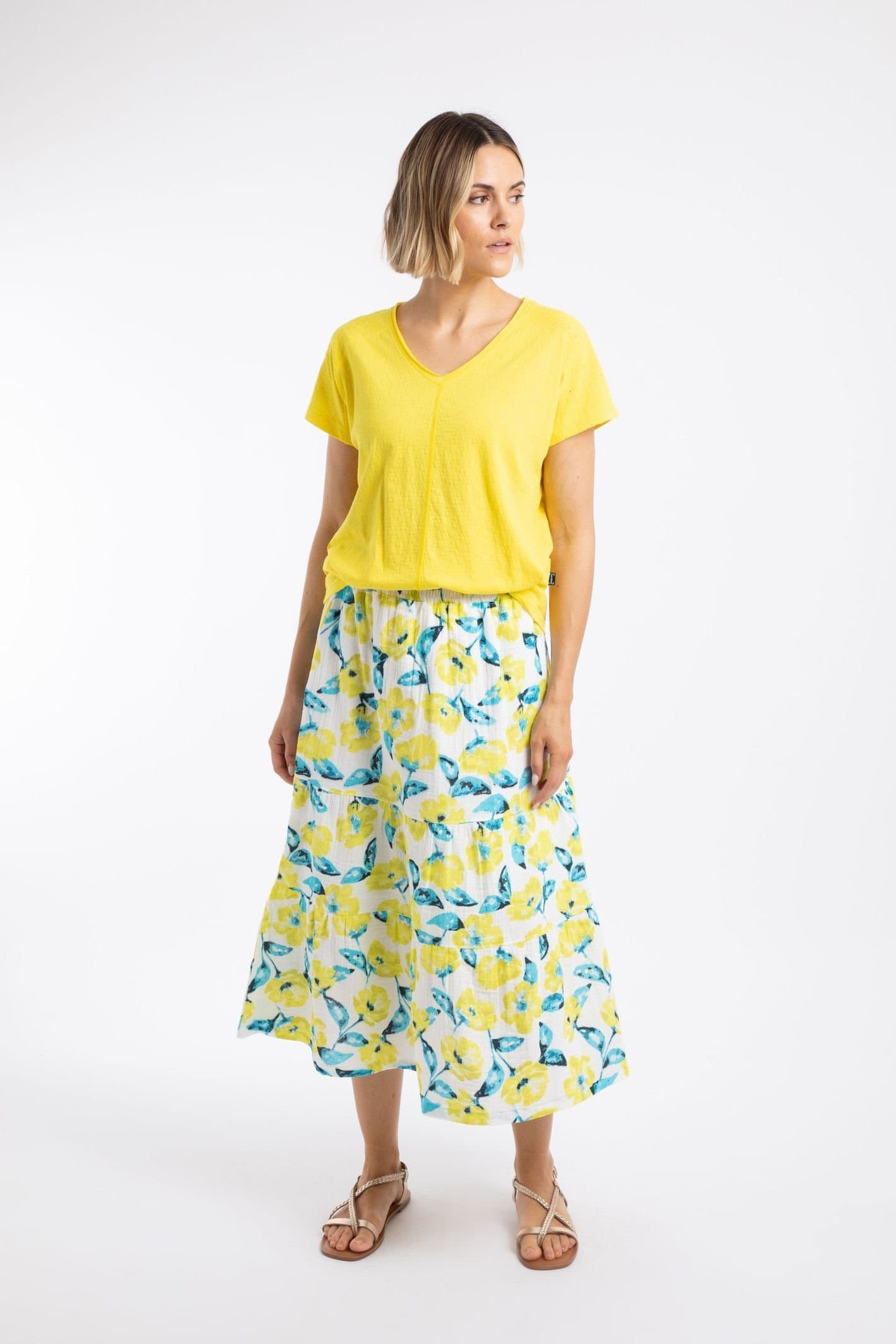 Weird Fish Weird Fish Bright Yellow Printed Midi Skirt