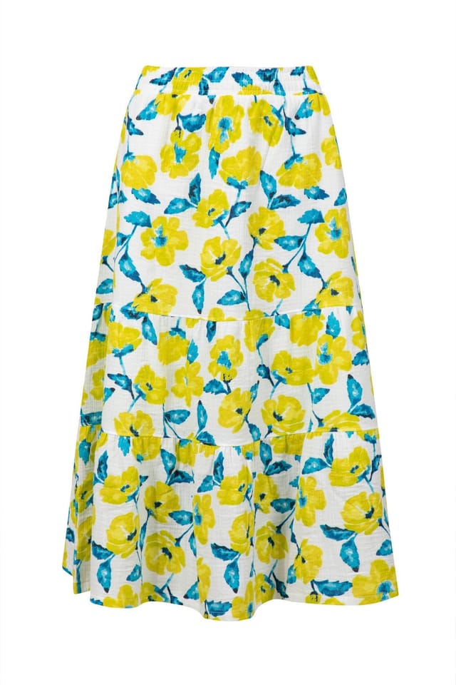 Weird Fish Weird Fish Women's Harini Double Cloth Printed Midi Skirt in Bright Yellow - 2