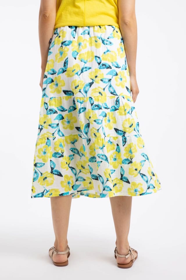 Weird Fish Weird Fish Women's Harini Double Cloth Printed Midi Skirt in Bright Yellow - 3