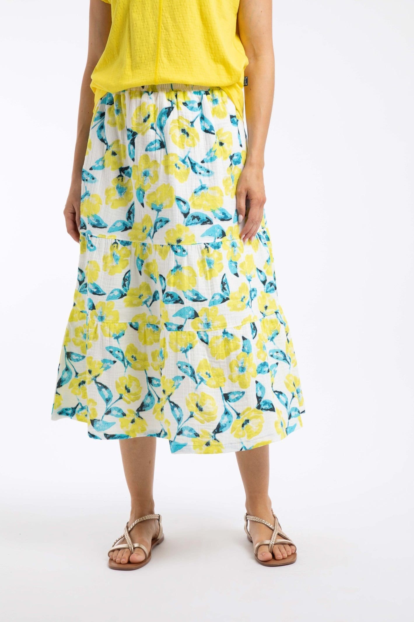 Weird Fish Weird Fish Women's Harini Double Cloth Printed Midi Skirt in Bright Yellow - 4