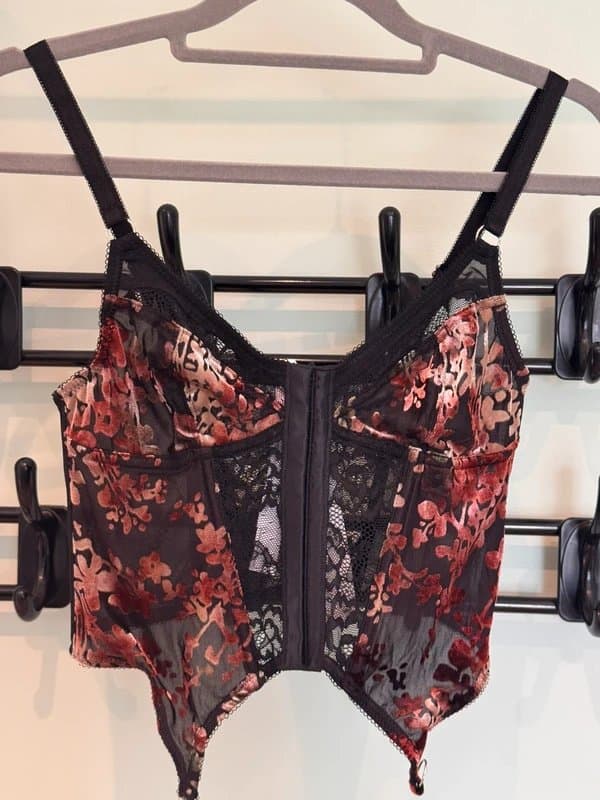 Urban Outfitters Urban Outfitters Out From Under Flocked Velvet Corey Mesh Corset Top Size Small