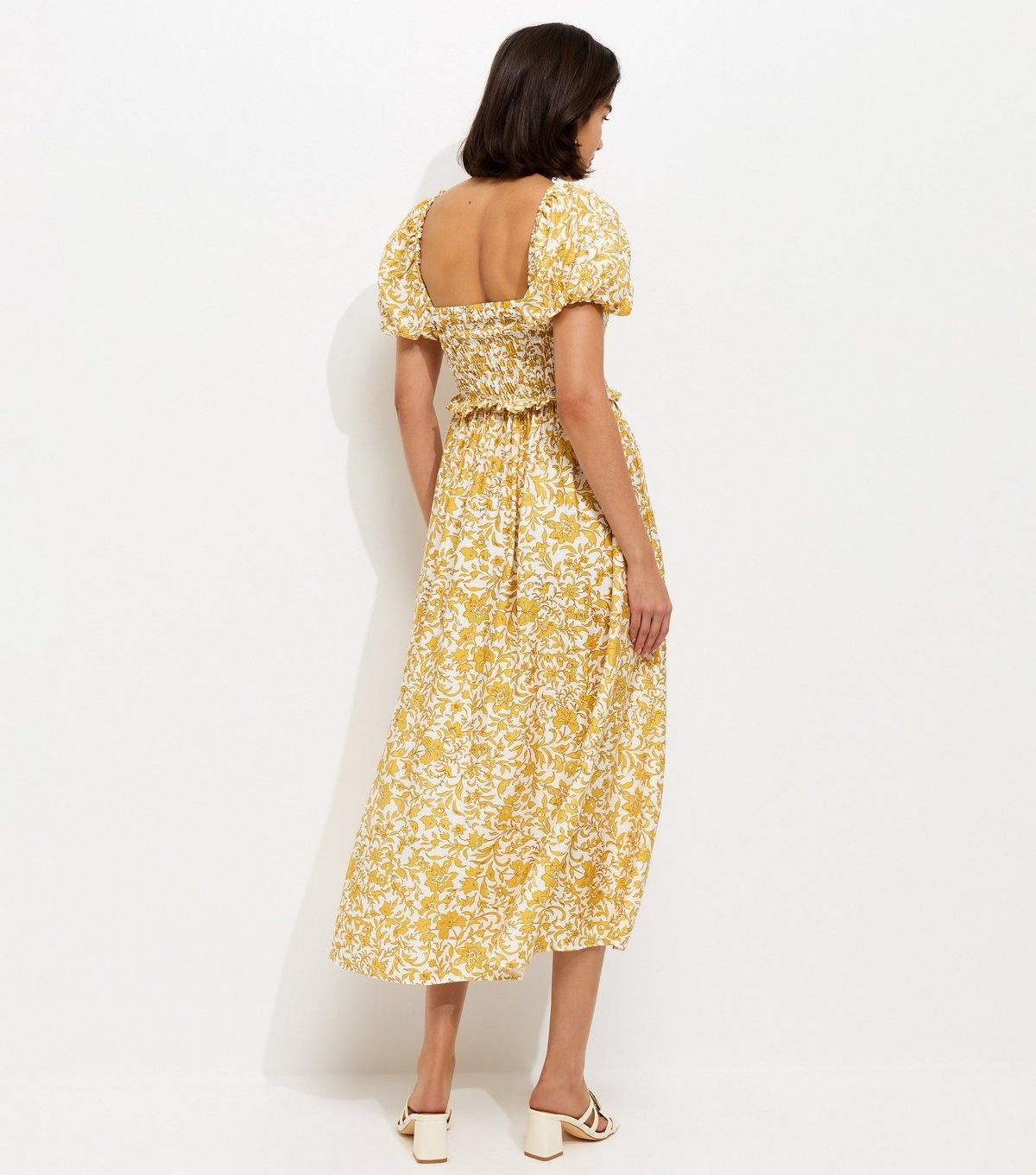 New Look Women's Yellow Floral Shirred Midi Dress New Look - 4