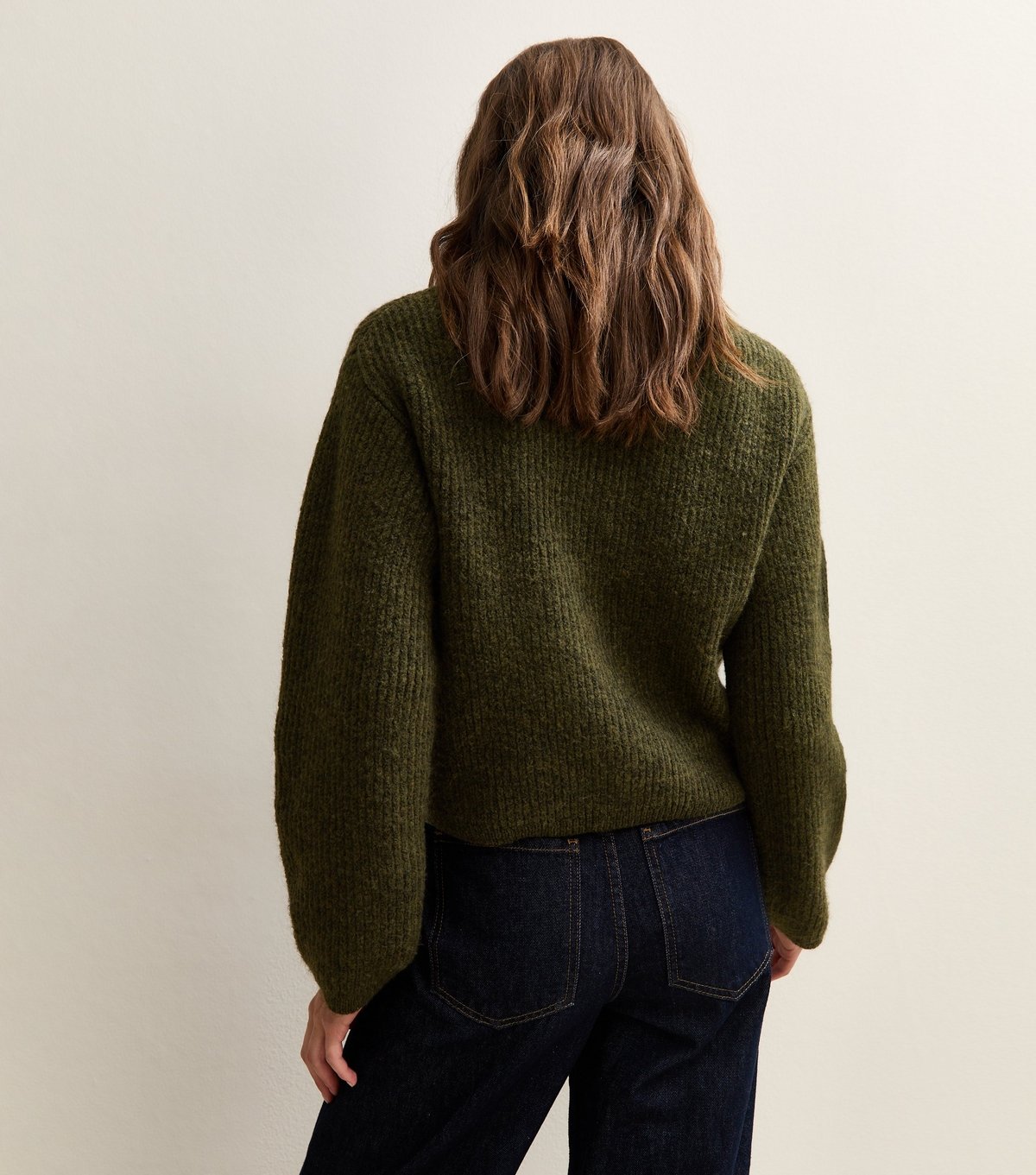 New Look Women's Khaki Ribbed Knit Collared Button Through Cardigan New Look - 4