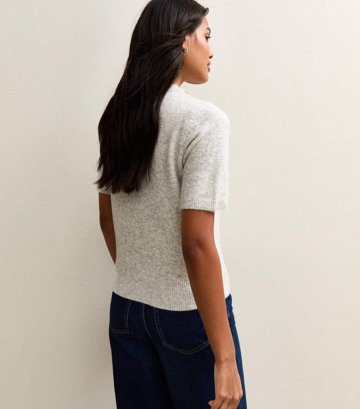 New Look Women's Light Grey Embellished Neck Short Sleeve Top New Look - 4