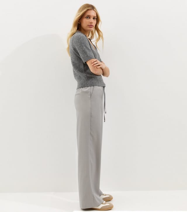 New Look Women's Light Grey Tie Waist Wide Leg Trousers New Look - 3