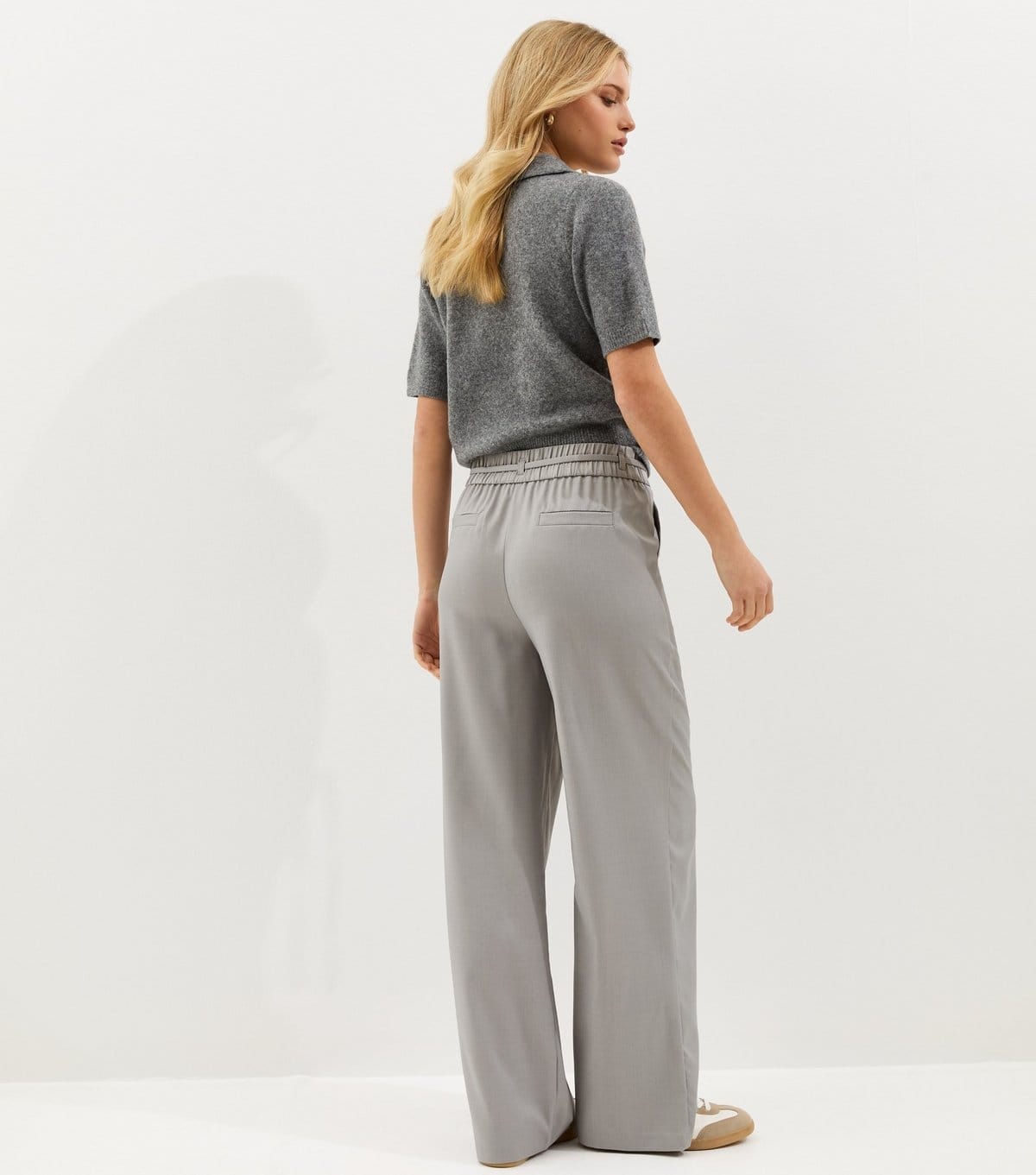 New Look Women's Light Grey Tie Waist Wide Leg Trousers New Look - 4