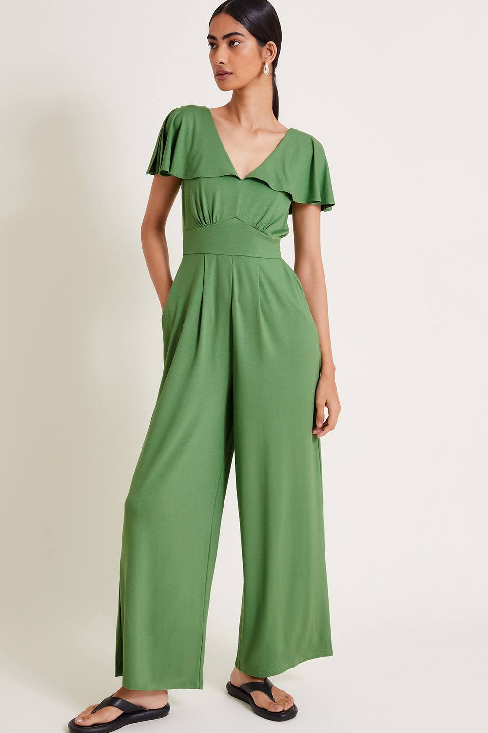 Monsoon Monsoon Women's Ronda Ruffle Jersey Jumpsuit in Green - 2