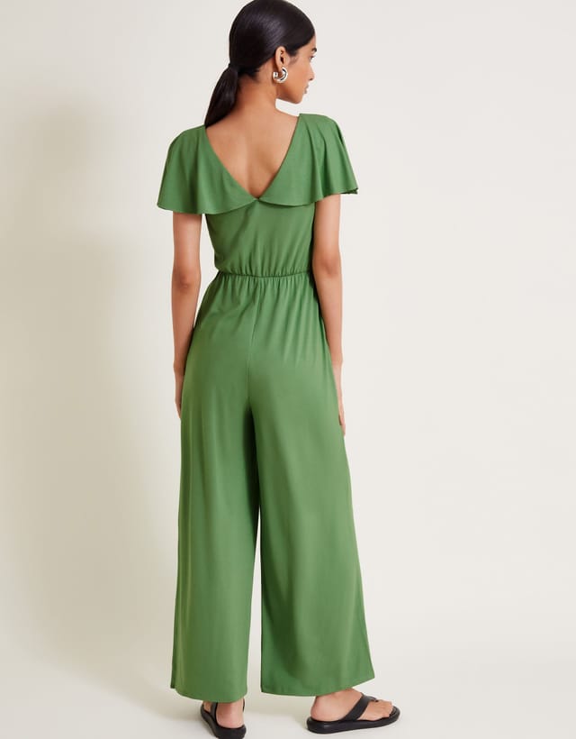 Monsoon Monsoon Women's Ronda Ruffle Jersey Jumpsuit in Green - 3