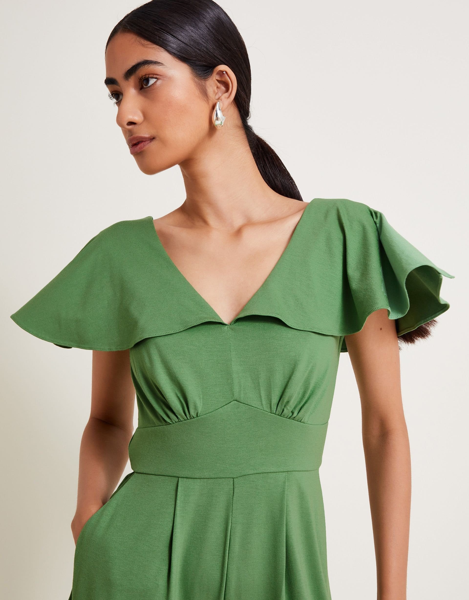 Monsoon Monsoon Women's Ronda Ruffle Jersey Jumpsuit in Green - 4