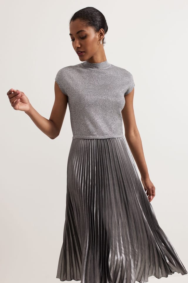 Phase Eight Phase Eight Women's Jayla Metallic Knit Dress in Metallic Silver - 3