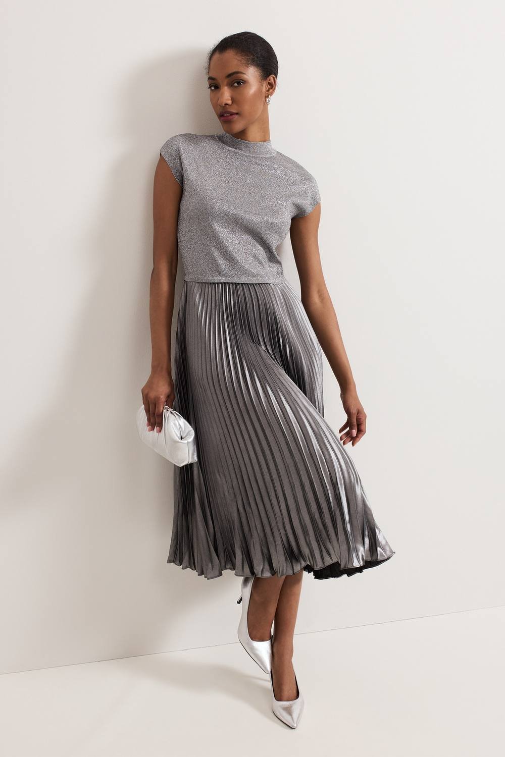 Phase Eight Phase Eight Women's Jayla Metallic Knit Dress in Metallic Silver - 4