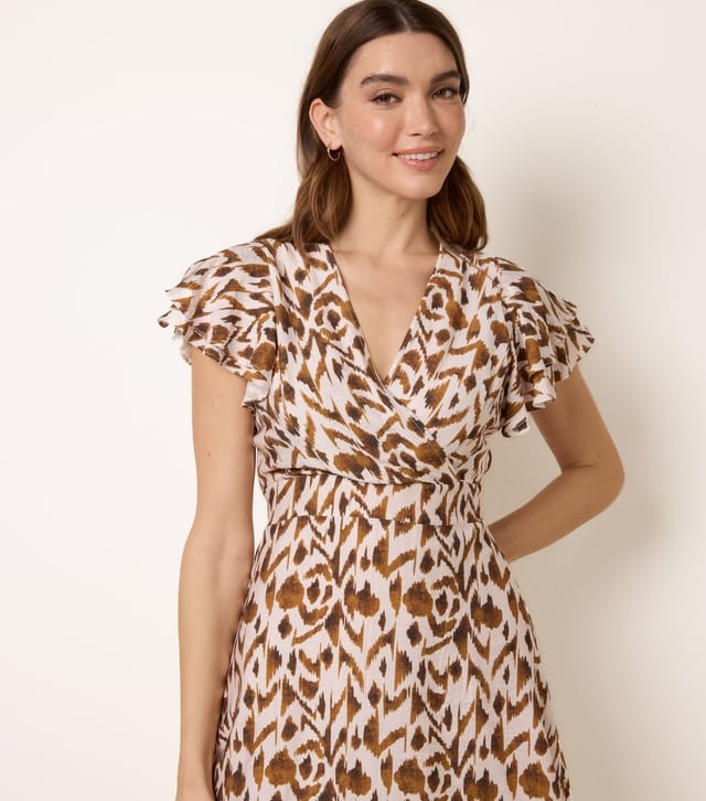 Blue Vanilla Women's Light Brown Printed Wrap Mini Dress Blue Vanilla New Look - 3