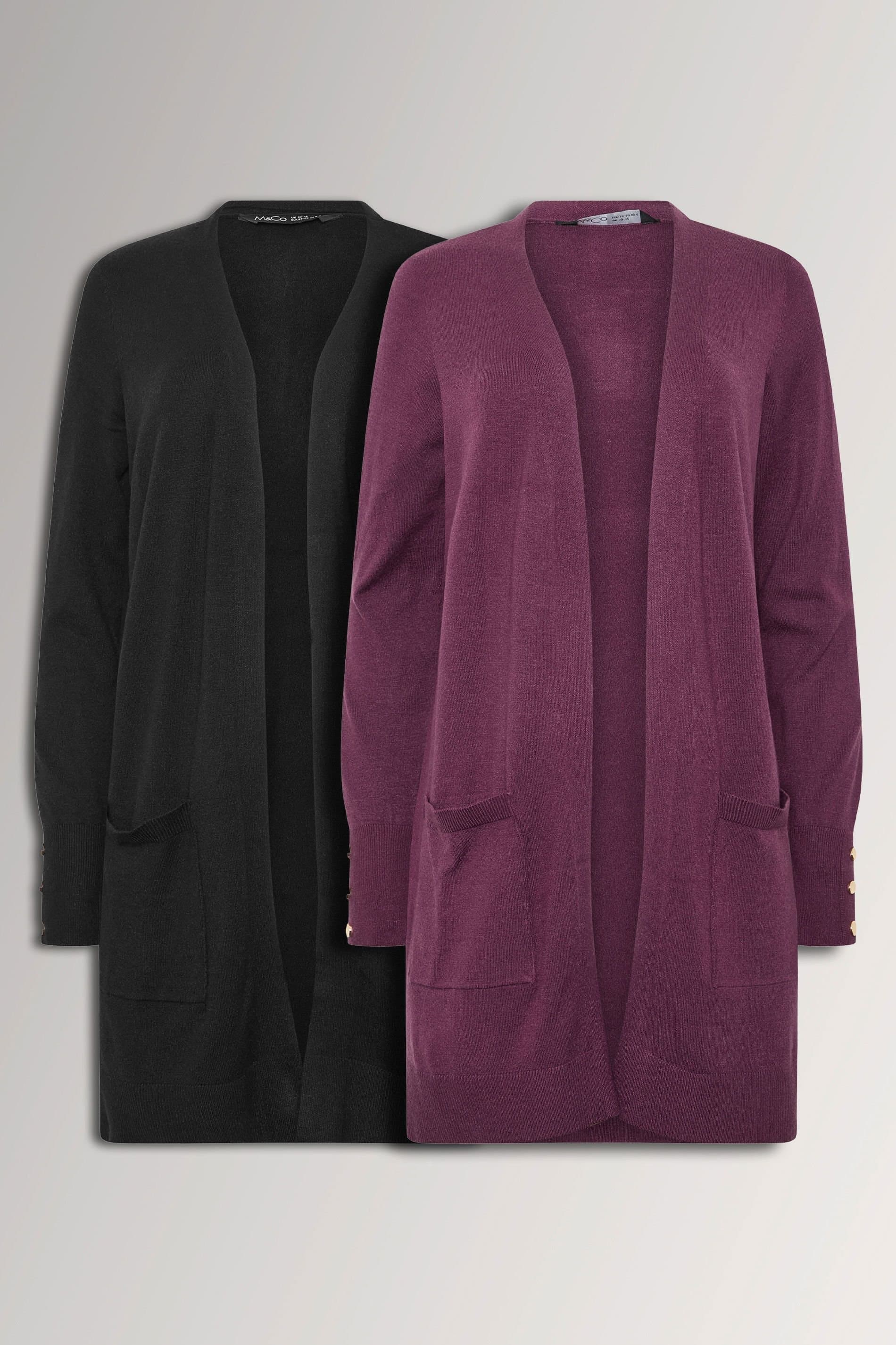 M&Co M&Co Women's 2 Pack Longline Cardigans in Purple
