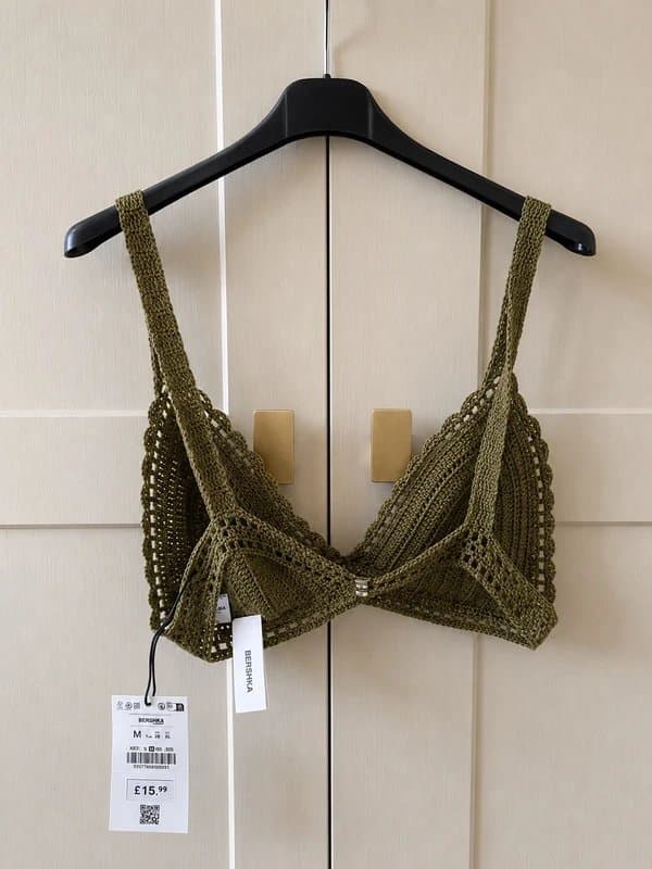 Bershka Bershka Crochet Knit Bralette Top Khaki Green – UK 12 (M)