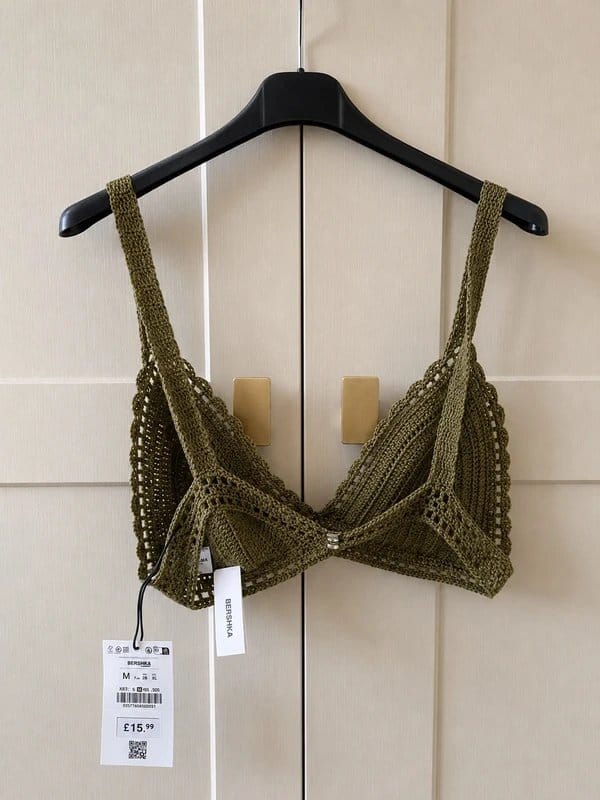 Bershka Bershka Crochet Knit Bralette Top Khaki Green – UK 12 (M) - 1