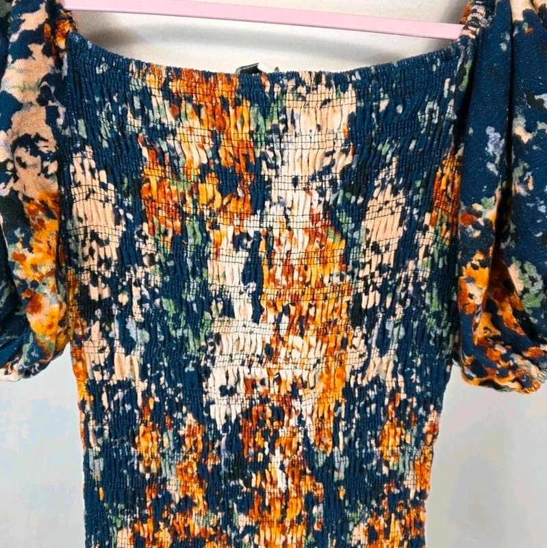 Never Fully Dressed Never Fully Dressed Ruched Midi Dress UK 12 Puff Sleeve Cotton Bodycon NWT