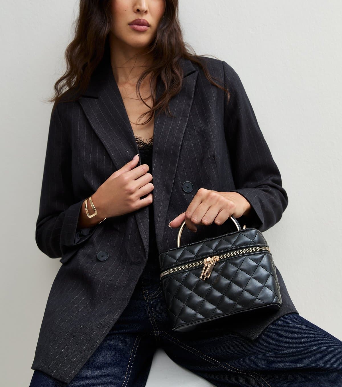 New Look Black Faux Leather Quilted Vanity Cross Body Bag New Look