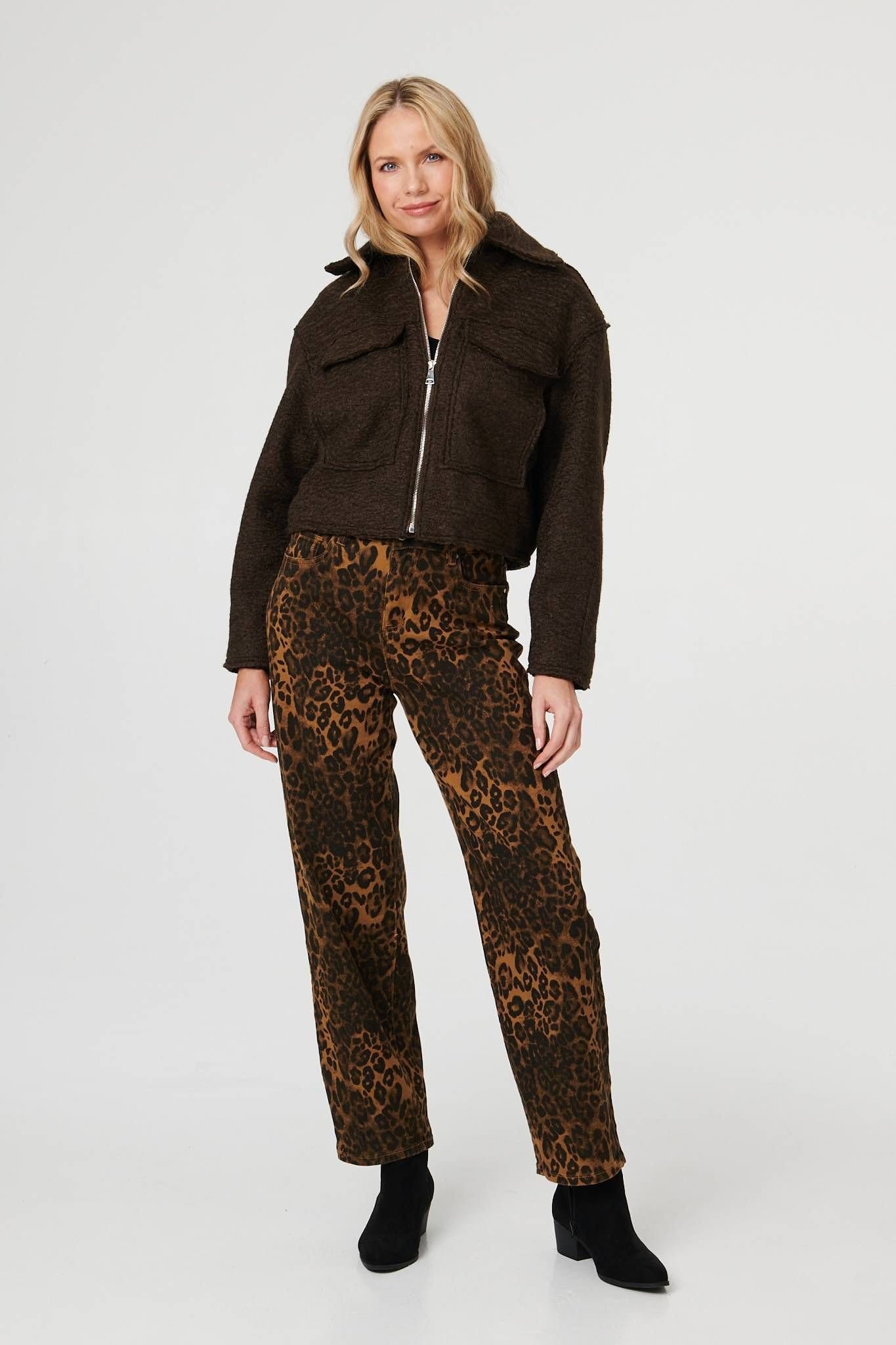 Izabel London Izabel London Women's Collared Pocket Front Cropped Jacket in Brown - 4