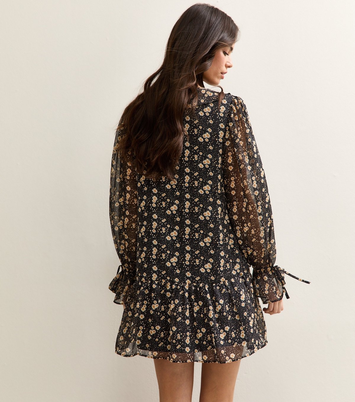 New Look Women's Black Floral Chiffon Frilly Mini Dress New Look - 4