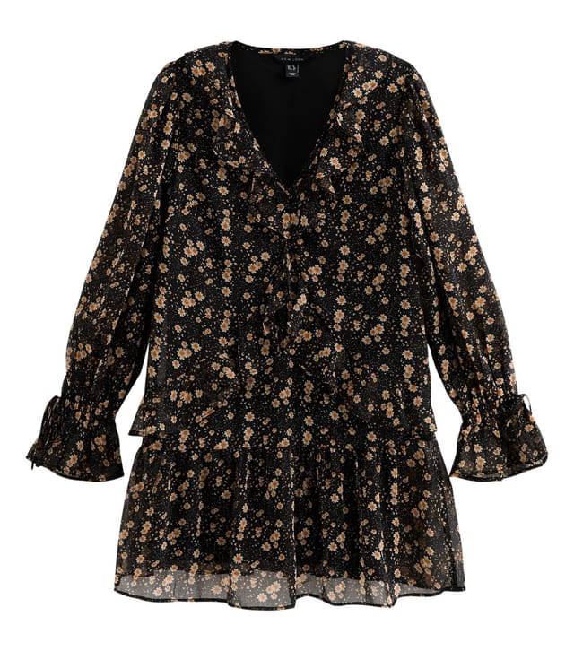 New Look Women's Black Floral Chiffon Frilly Mini Dress New Look - 2