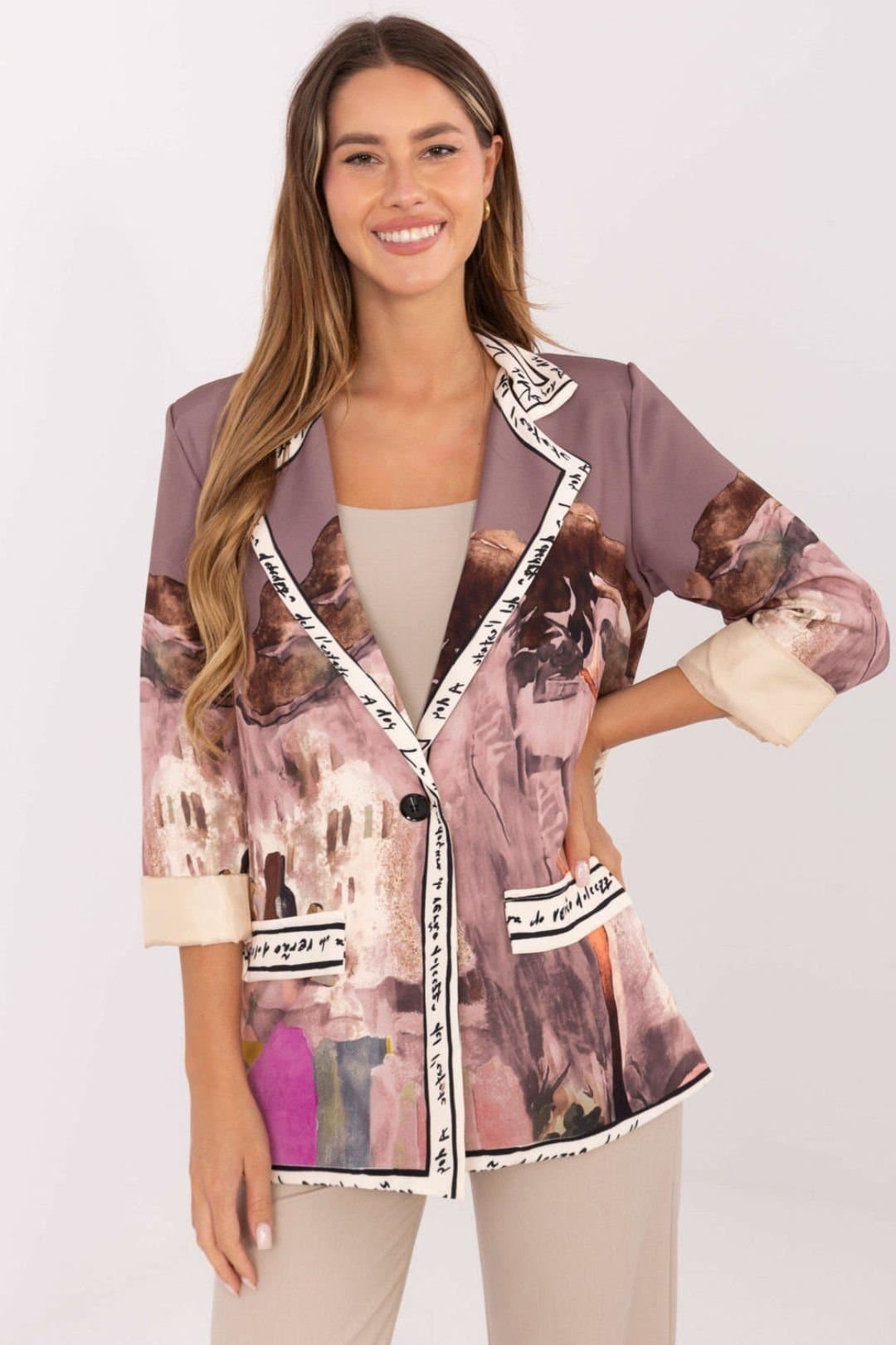 Love Lace Love Lace Women's Printed Viscose Blazer for Work & Casual Wear in Mauve