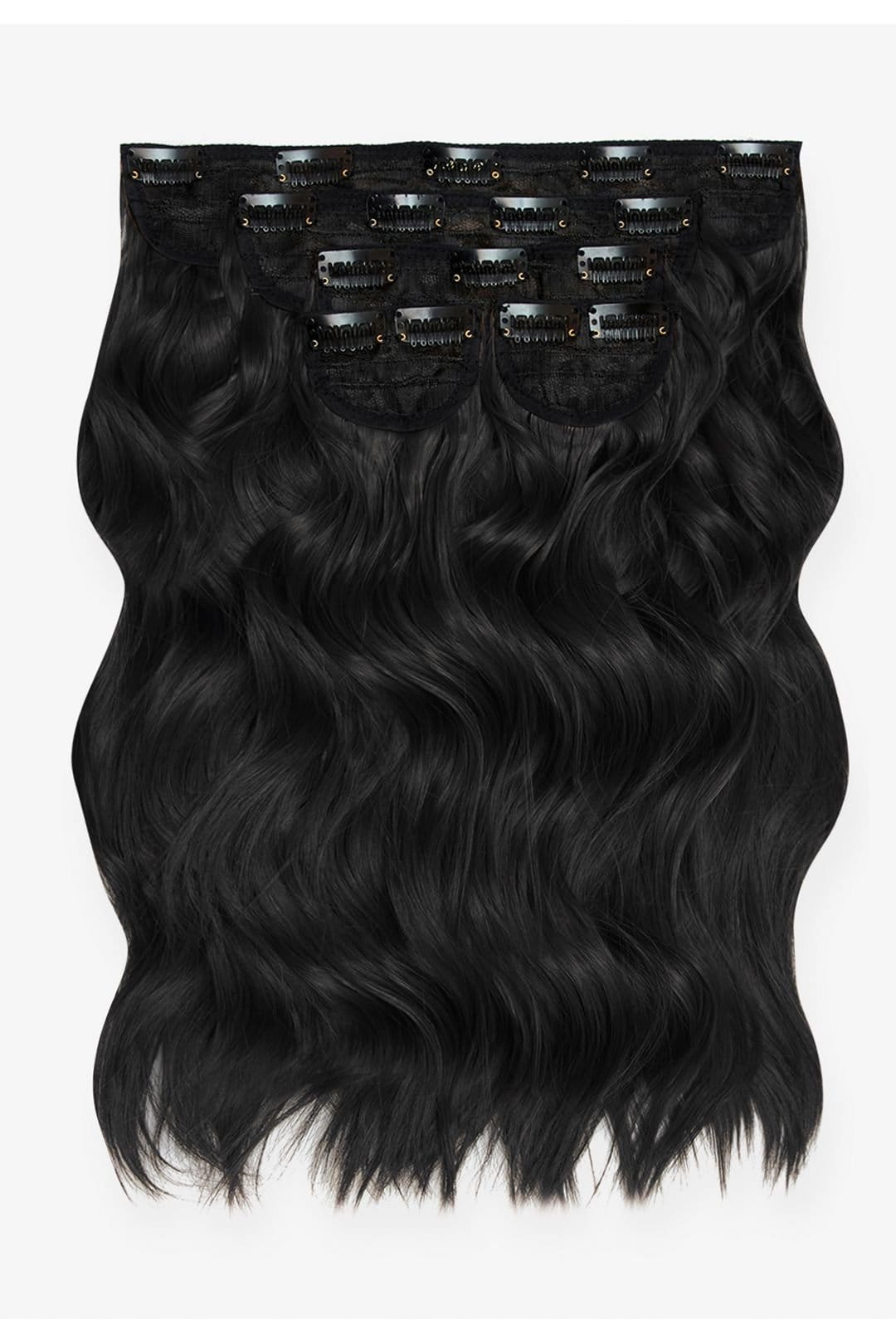 LullaBellz Lullabellz Women's Super Thick 16" 5 Piece Brushed Out Wave Clip In Hair Extensions in Natural Black - 1